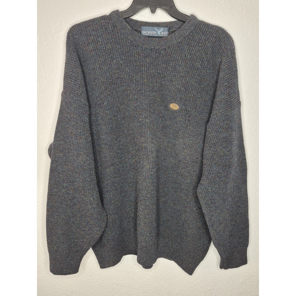 Jackson Bay New Zealand Wool Knit Sweater Mens XL Grey Multicolor Knit 26x29
